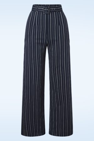 Sasha Nadelgestreifte Hose in Navyblau und Weiß