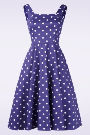Topvintage exclusive ~ Sara Polka Dot Swing Kleid in Nachtschatten Lila