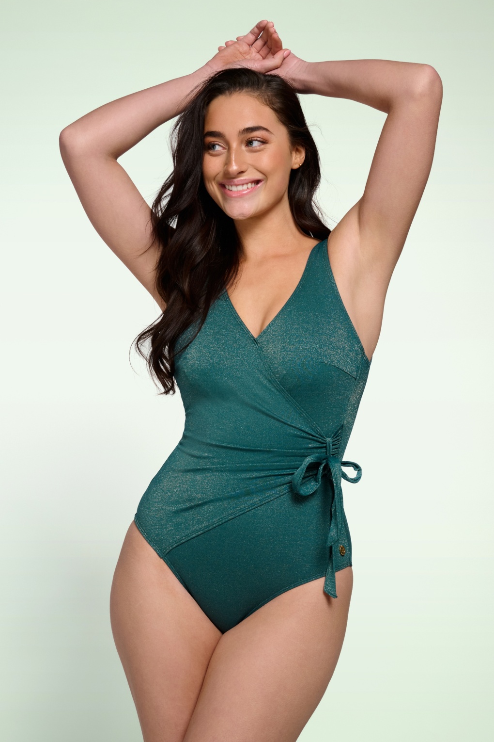 V-Neck Shimmer Badeanzug in Flaschengrün