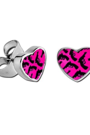 viva-adorno Paar Ohrstecker Edelstahl Herzen mit buntem Motiv Blumen Animal Print Rockabilly, Herz Ohrstecker Leopard Tiger Zebra Muster