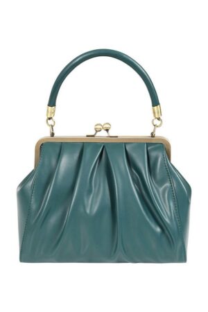 Banned Handtasche Scarlett Frame Grün, Rockabilly Vintage Henkeltasche