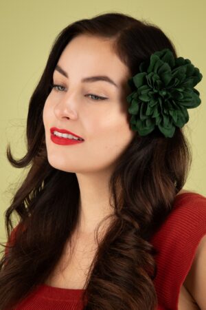 Blumen Haarspange & Brosche in Flaschengrün