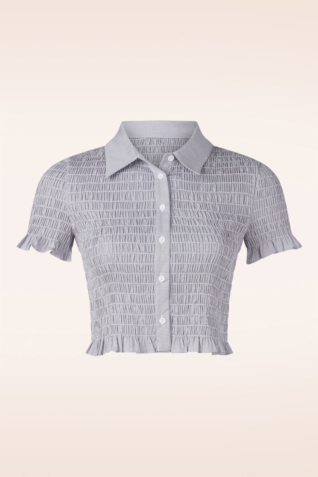 Cloudberry Gingham Baumwoll-Smock-Top in Grau.