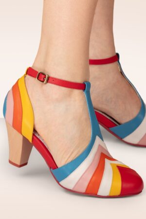 Elsie Retro T-Strap Pumps in Multi