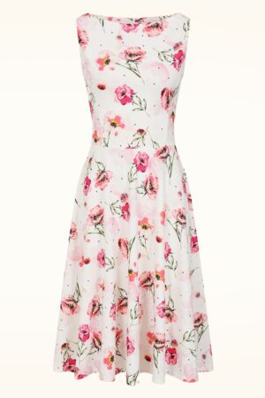 Exklusiv bei Topvintage ~ Cindi Rose Swingkleid in Weiß und Rosa