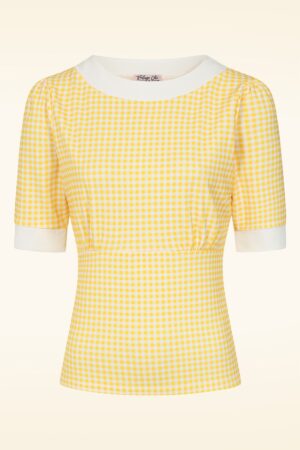 Exklusiv bei Topvintage ~ Cleo Vichy-Karo-Oberteil in Gelb-Weiß