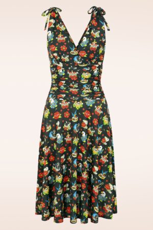 Exklusiv bei Topvintage ~ Grecian Tattoo Kleid in Schwarz/mehrfarbig