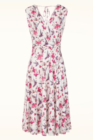 Exklusiv bei Topvintage ~ Jane Floral Hummingbird Swingkleid in Weiß/mehrfarbig