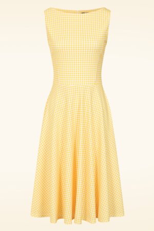 Exklusiv bei Topvintage ~ Julie Vichy-Karo-Swingkleid in Gelb-Weiß