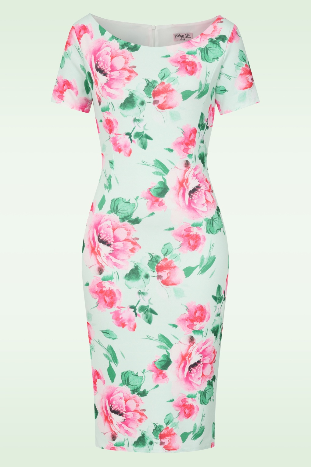 Exklusiv bei Topvintage ~ Sweet Peony Bleistiftkleid in Mint und Rosa