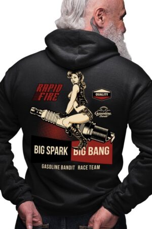 GASOLINE BANDIT® Kapuzensweatjacke für Racer, Motorrad und Oldtimer Fans: Big Spark Big Bang