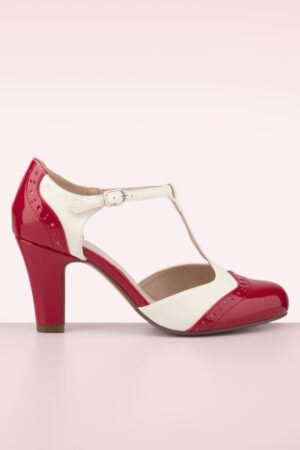 Gatsby T-Strap Pumps in Rot und Creme.
