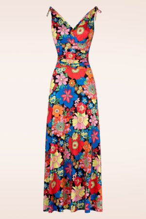 Grecian Floral Maxikleid in Schwarz und Multi