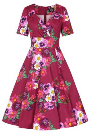 Hearts & Roses London A-Linien-Kleid Berry Blossom Blumen Floral Vintage Retro 50er
