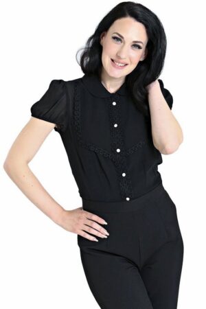 Hell Bunny Blusenshirt Taffy Schwarz Bubikragen