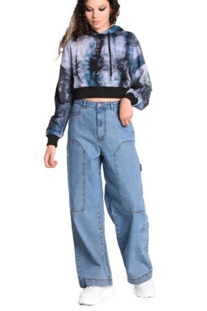 Hell Bunny Stoffhose Rider Blau Jeans Denim Baggy Oversized Cargo