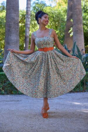 Louison Fire Floral Baumwoll-Swingkleid in Salbei