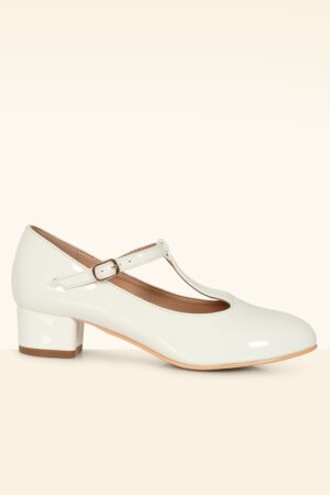 Mary Jane T-Riemen-Lackpumps in Elfenbein