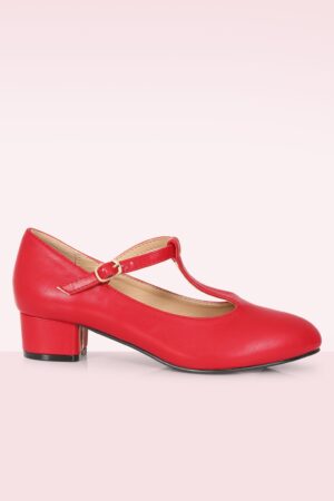 Mary Jane T-Riemen-Pumps in Rot