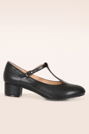 Mary Jane T-Riemen-Pumps in Schwarz
