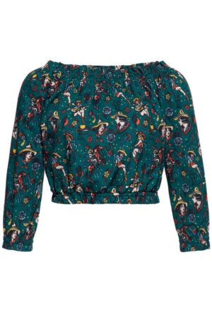 QueenKerosin Kurzarmbluse Cowgirl mit Allover-Print