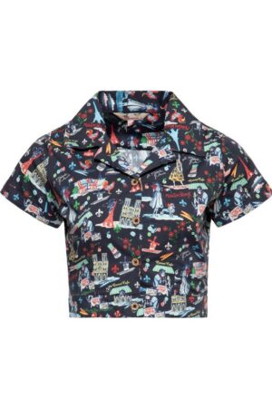 QueenKerosin Kurzarmbluse Paris mit Paris-Artwork