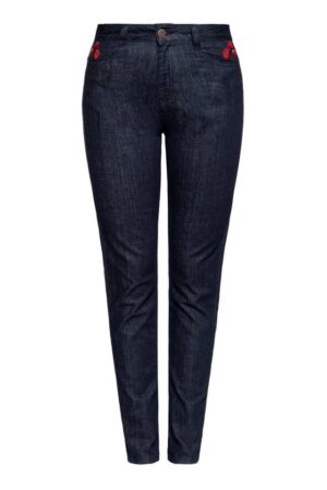 QueenKerosin Slim-fit-Jeans Roses (1-tlg) mit kontrastierter floraler Rosen Stickerei im Western-Style