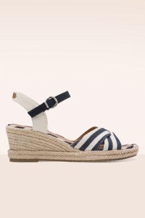 Riviera Breeze Bast-Wedges in Blau und Ecru
