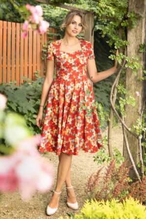 Topvintage exclusiv ~ Joliena Herbst Floral Swingkleid in Rostorange