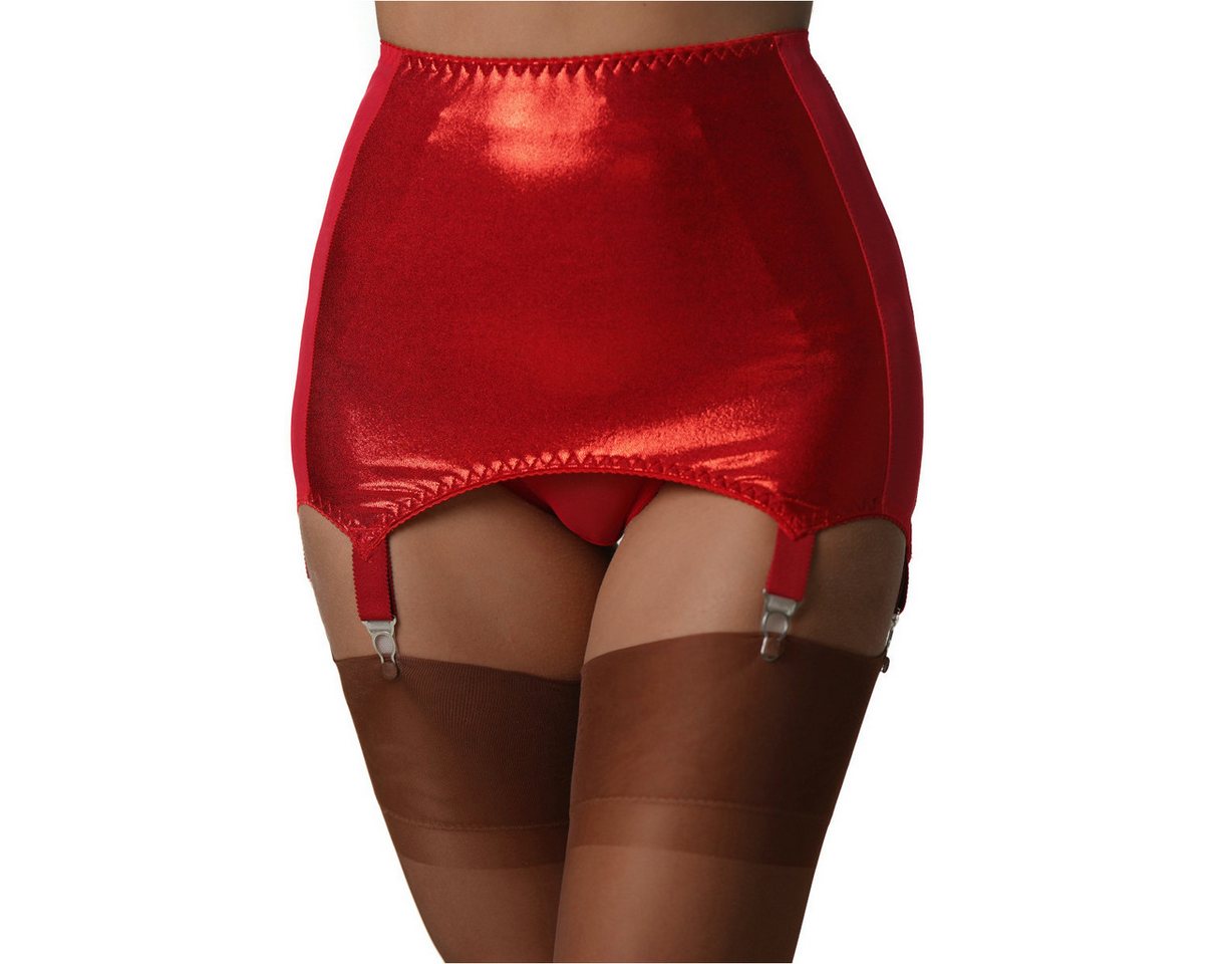 Vicky's Nylons Strumpfhalter Rotes glänzendes Mieder mit 6 Strapsen - figurformend - Größe S-XL