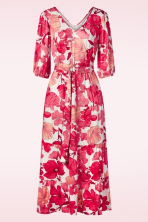Amber Blossom Maxikleid in Wollweiß und Rot