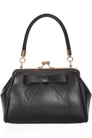 Banned Handtasche Daydream Schwarz, Vintage Retro Kunstleder Schleife Henkeltasche