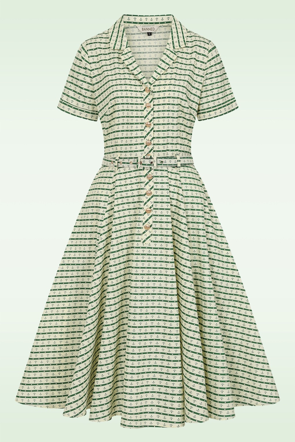 Bella Anchor Ahead Kleid in Creme und Grün.
