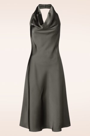Cocoa Kiss Satin-Neckholderkleid in dunklem Graubraun