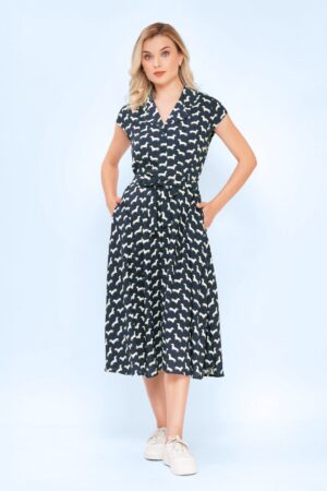 Daisy Dachshund Kleid in Dunkelblau und Wollweiß