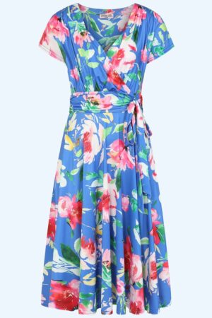 Exklusiv bei Topvintage ~ Andi Floral Swingkleid in Kornblumenblau/mehrfarbig