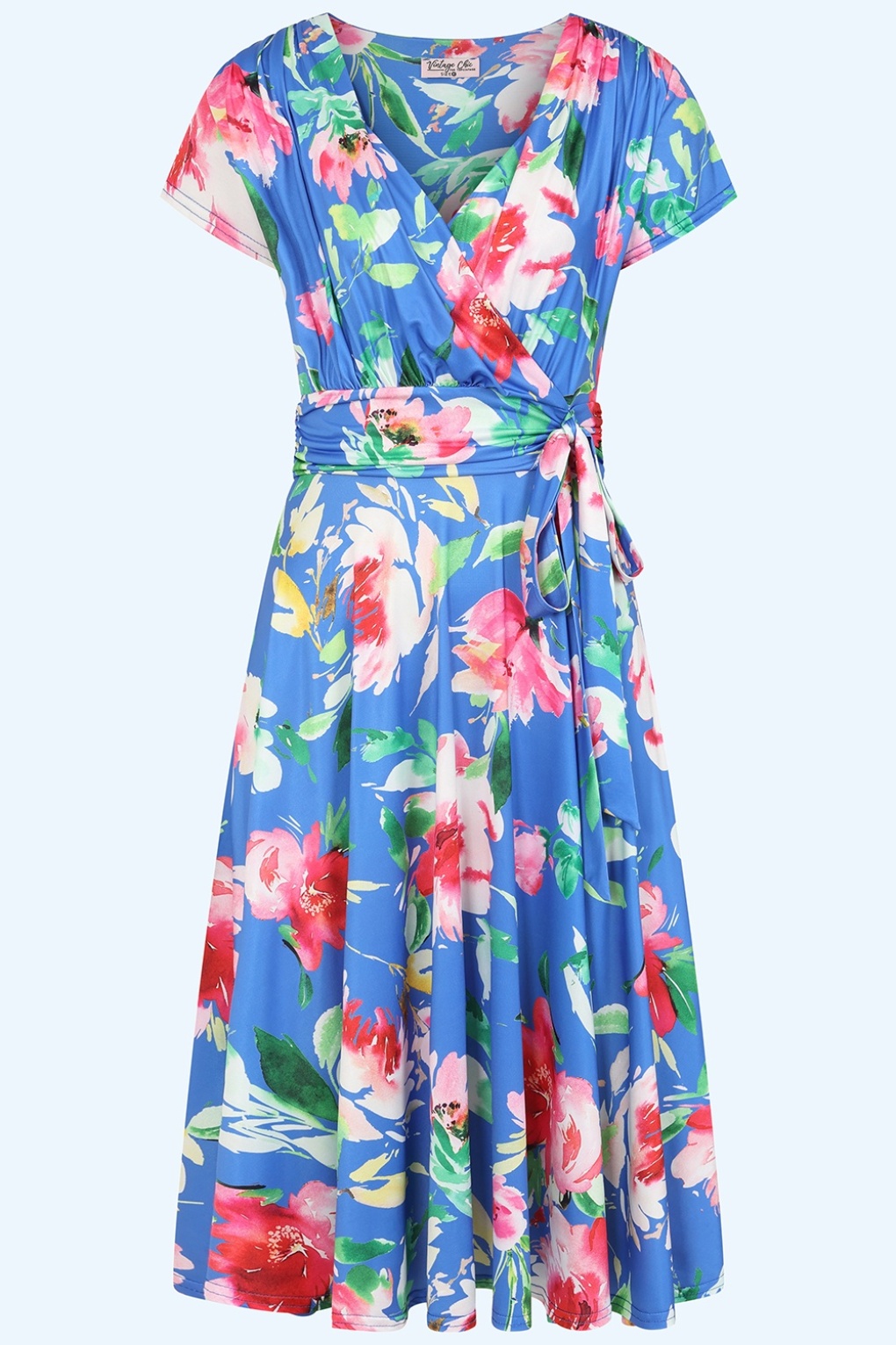 Exklusiv bei Topvintage ~ Andi Floral Swingkleid in Kornblumenblau/mehrfarbig