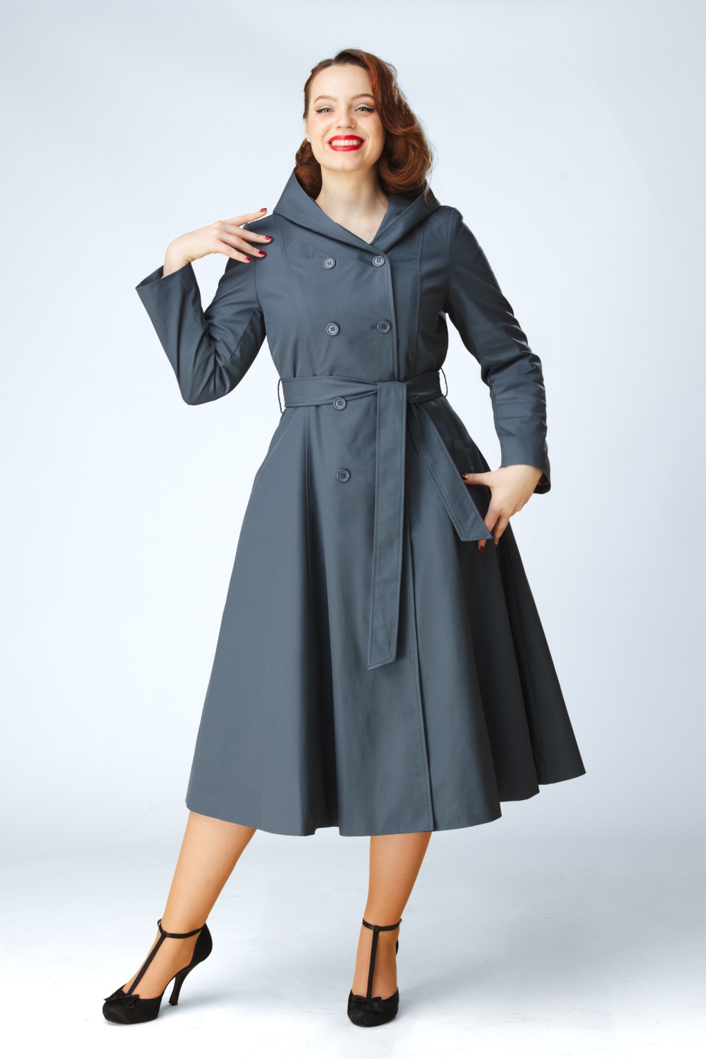 Exklusiv bei Topvintage ~ Anna Wasserabweisender Kapuzenmantel in Schieferblau