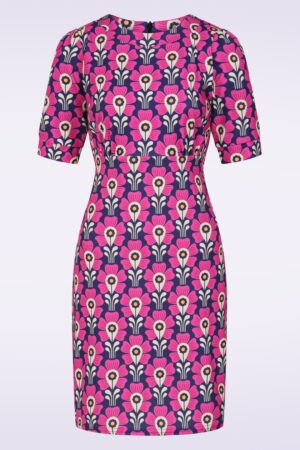 Exklusiv bei Topvintage ~ Aurora Floral A-Linien-Kleid in Violett und Rosa