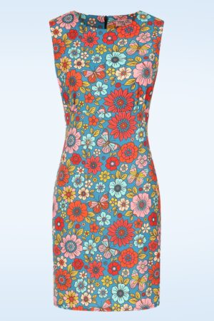 Exklusiv bei Topvintage ~ Betty Floral Kleid in Blau