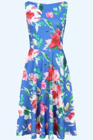 Exklusiv bei Topvintage ~ Cindi Florales Swingkleid in Kobaltblau