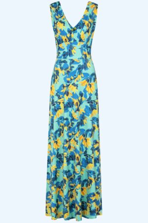 Exklusiv bei Topvintage ~ Deveny Floral Maxikleid in Blau und Gelb