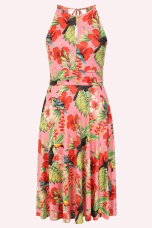 Exklusiv bei Topvintage ~ Exotic Bloom Swingkleid in Rosa/mehrfarbig