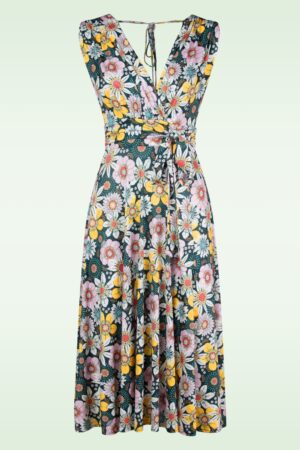 Exklusiv bei Topvintage ~ Jane Floral Swing Kleid in Schwarz und Multi