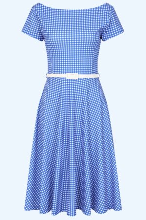 Exklusiv bei Topvintage ~ Julie Vichy-Karo-Swingkleid in Blau-Weiß