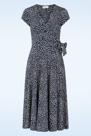Exklusiv bei Topvintage ~ Layla Crossover-Kleid in Dunkelblau und Wollweiß