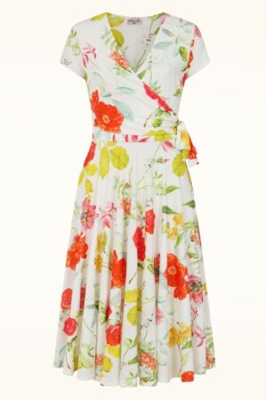 Exklusiv bei Topvintage ~ Layla Floral Crossover-Kleid in Weiß/mehrfarbig