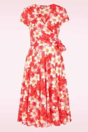 Exklusiv bei Topvintage ~ Layla Hibiscus Crossover-Kleid in Orange