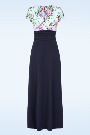 Exklusiv bei Topvintage ~ Rinda Floral Maxikleid in Blau