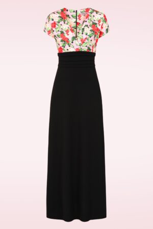 Exklusiv bei Topvintage ~ Rinda Floral Maxikleid in Schwarz und Rosa